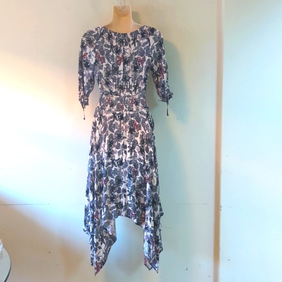 Maje Rimba Floral & Monkey Printed Hankerchief Midi Dress - Picture 7 of 16